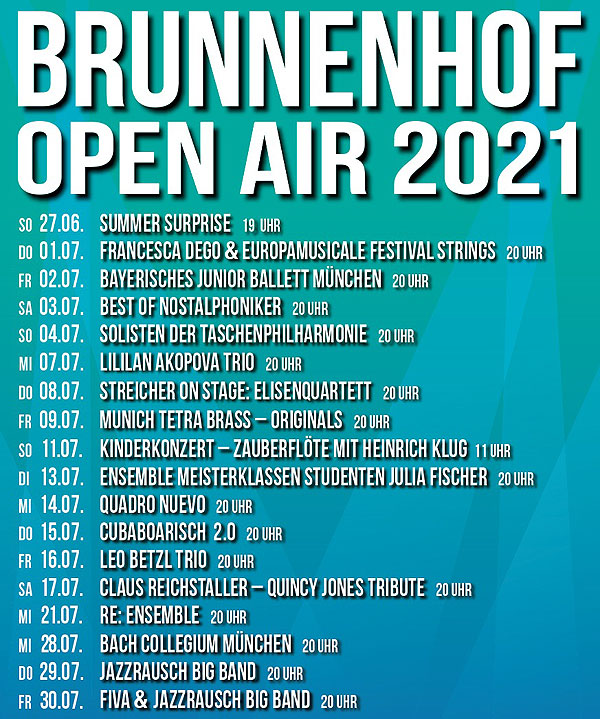Brunnenhof Open Air: Gemeinsam Musik (er)leben vom 1. Juli bis 31. Juli 2021